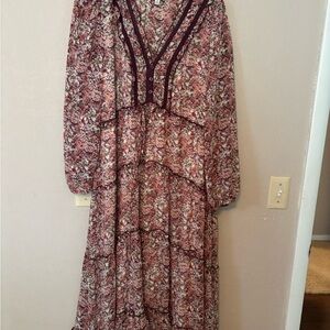 Wonderly Burgundy Floral Long Sleeve Dress
